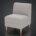 Light gray upholstered banquette chair with natural ash wood legs and a side cut-out detail.