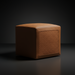 Traditional cube-style Surya Lawdon ottoman with a brown leather top and woven sides.
