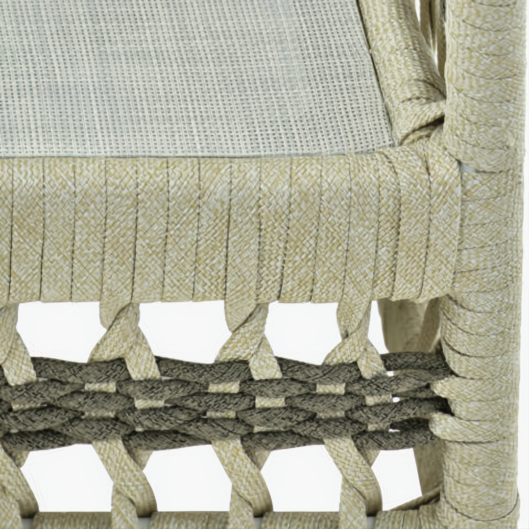 Close-up of Surya Winder outdoor sectional's cream woven Sunbrella® upholstery and aluminum frame.