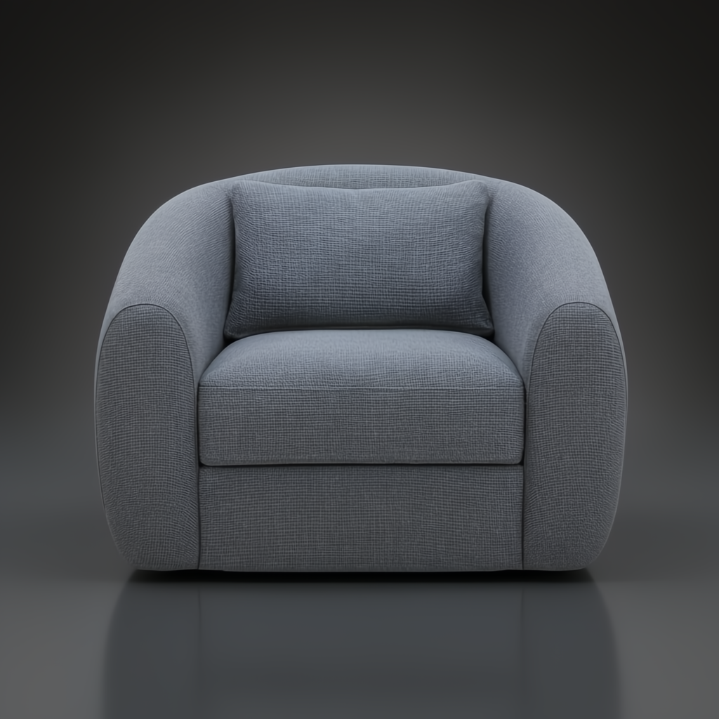 Surya Loma swivel chair in blue polyester and rayon with a foam cushion and ash wood base.