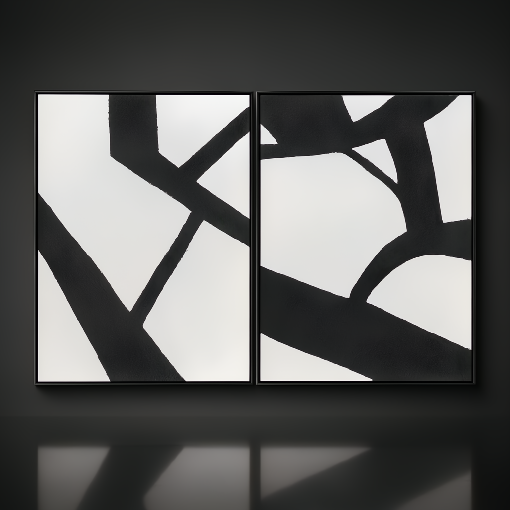 Surya Aasmaa AAM-001 modern abstract black and white wall art, 21" x 19" framed canvas.