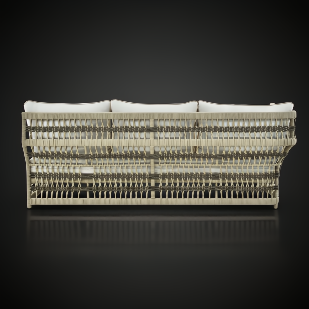 Winder Sectional Left Arm in cream Sunbrella acrylic with a woven aluminum base, ideal for indoor/outdoor use.