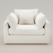 Surya Capitola white polyester-linen accent chair with three pillows, 34"H x 47"W x 44"D.