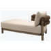 Brown Surya Porta sectional left arm chaise with beige Sunbrella cushion and woven rattan details.