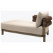 Brown Surya Porta sectional left arm chaise with beige Sunbrella cushion and woven rattan details.