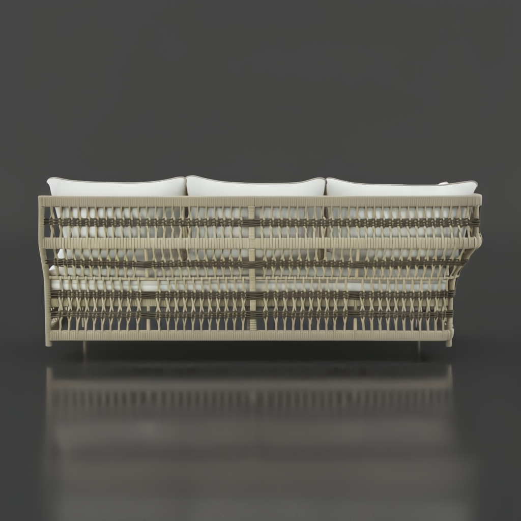 Surya Winder Sectional Left Arm outdoor sofa with cream Sunbrella upholstery and woven aluminum frame.