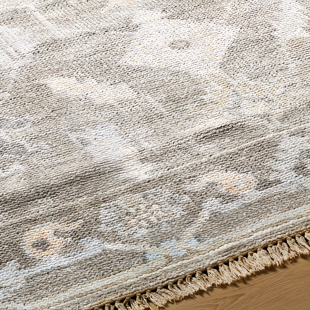 Surya Antalya AAT-2301 wool area rug with transitional design, low pile, and subtle floral patterns in neutral tones.