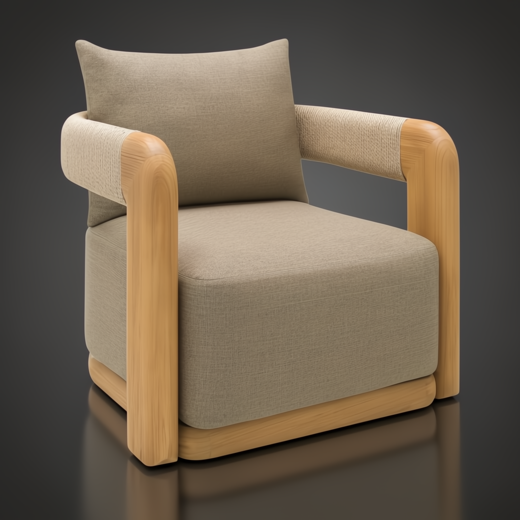 Surya Palma outdoor swivel chair with light brown Sunbrella fabric and natural teak wood frame.