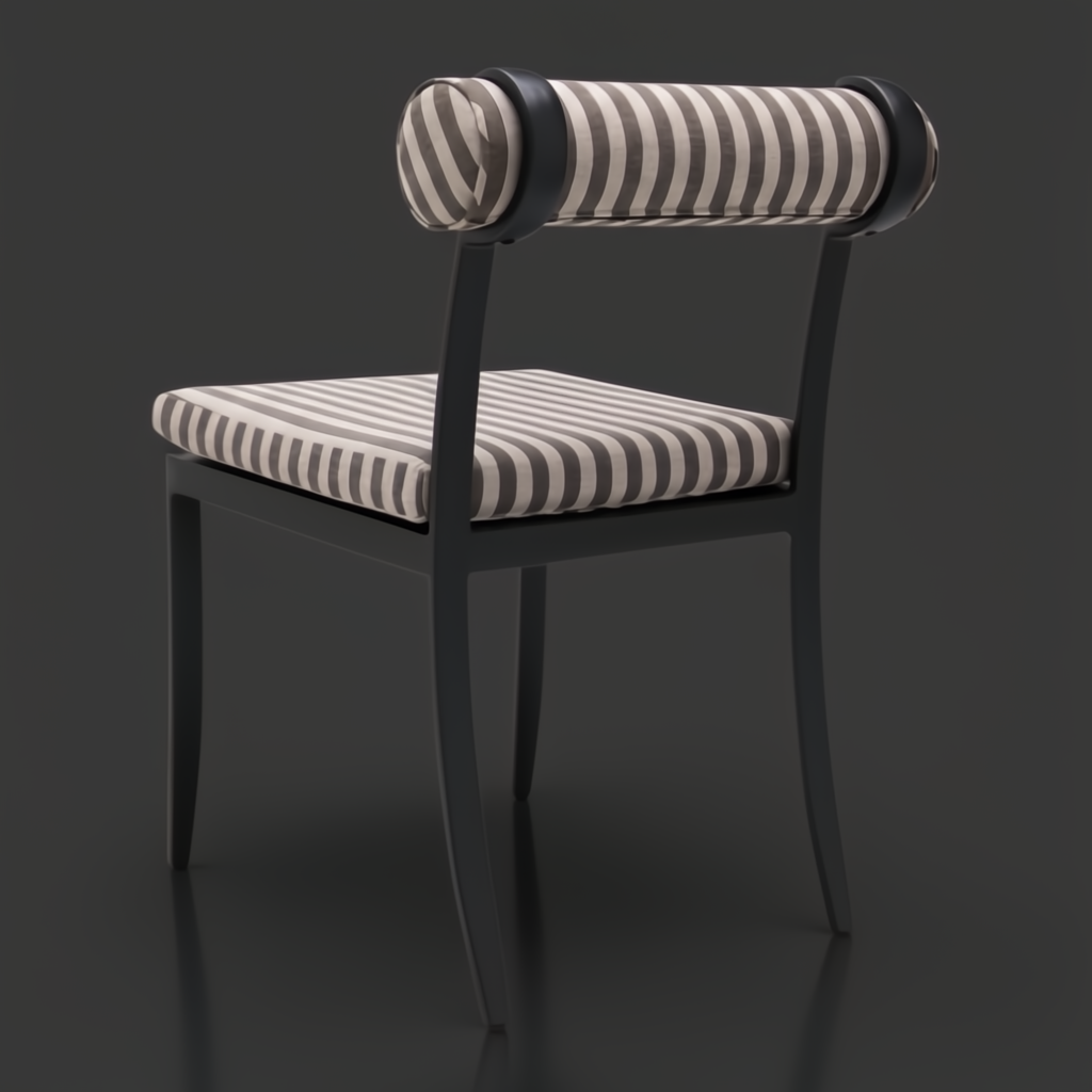 Surya Antibes dining chair with black powder-coated aluminum base and striped Sunbrella acrylic cushions.