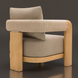 Surya Palma accent chair with beige Sunbrella cushions, teak wood base, and PE rope-wrapped arms.