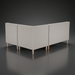 Light gray upholstered L-shaped banquette chair with natural ash wood legs and side cut-out detail.