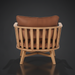 Surya Arco accent chair with brown leather cushions and a natural beechwood slatted back and base.