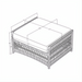 Cream Surya Winder outdoor ottoman with Sunbrella acrylic cushion and aluminum wicker-style base, showing dimensions.