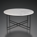 Round Surya Anastasia coffee table with white natural marble top and black matte iron base.