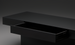Black brushed mango wood Surya Coburn console table with a soft-close drawer partially open, showing its minimalist modern design.