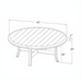 Black hand-painted aluminum round outdoor coffee table, 42" wide, with slatted top and curved legs.
