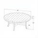 Black hand-painted aluminum round outdoor coffee table, 42" wide, with slatted top and curved legs.