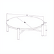 Outline drawing of a round coffee table with dimensions: 50"W x 50"D x 19"H.