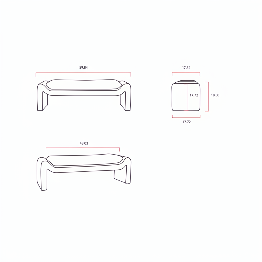 Line drawings of the Surya Cascadia Bench, showing its 60"W x 18"D x 18"H dimensions.