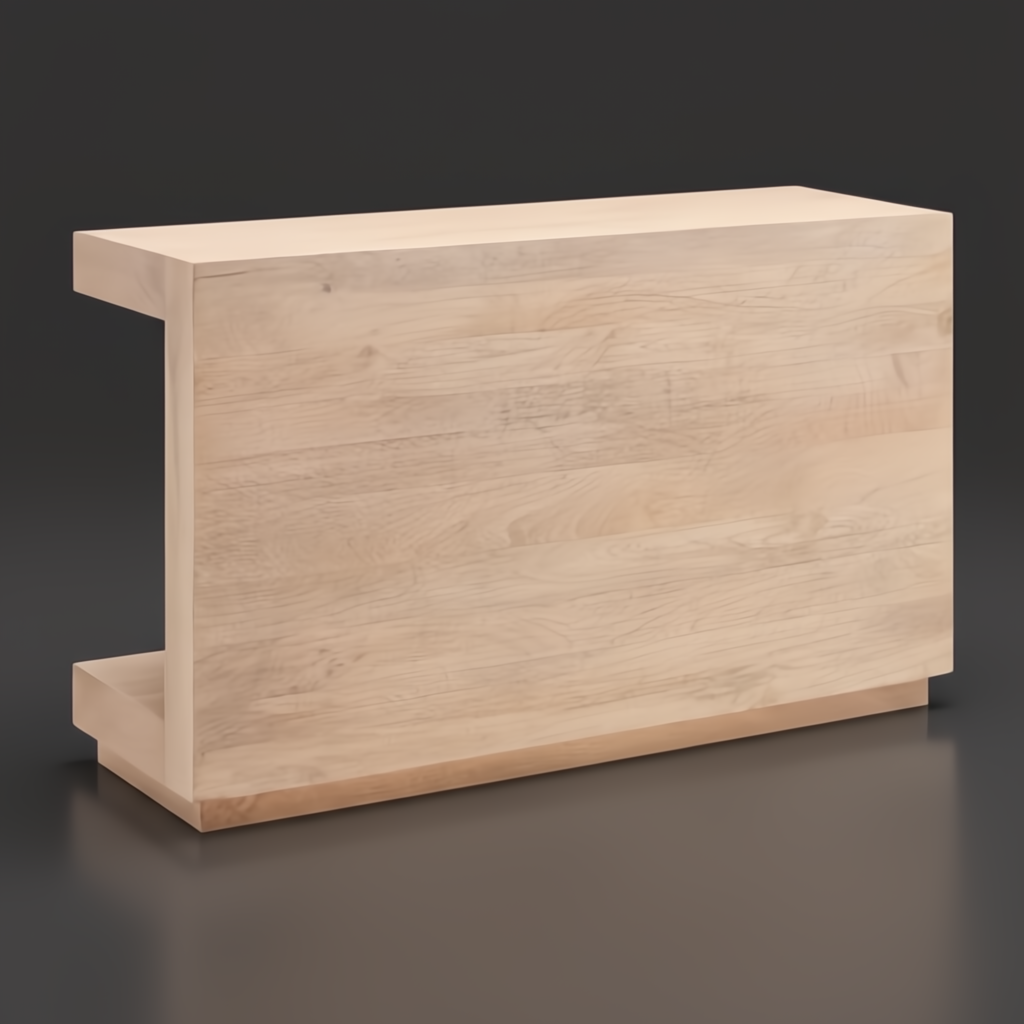 Minimalist modern console table made of light brown mango wood with a clean rectangular profile and plinth base.