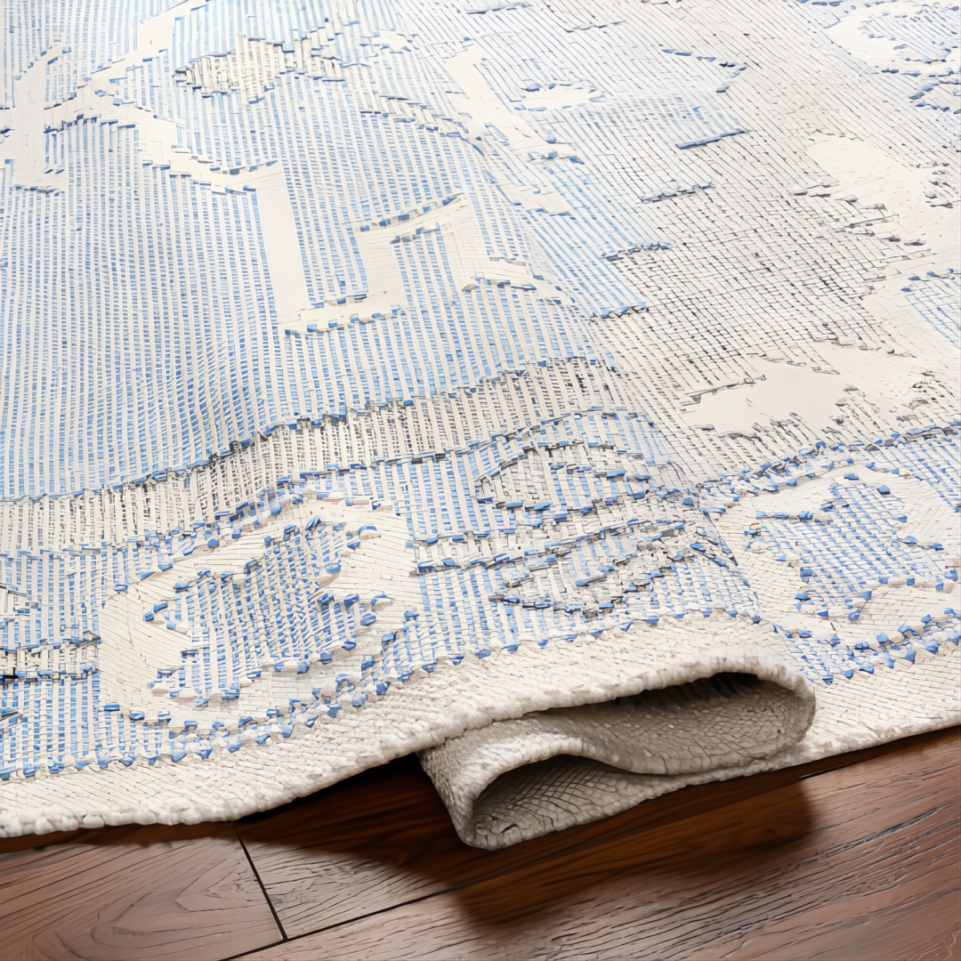Surya Burano BUR-2305-P area rug, hand-woven from recycled PET yarn, light blue and white pattern.