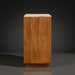 Surya Skopa mid-century modern cabinet with beige marble top and beige white oak base.