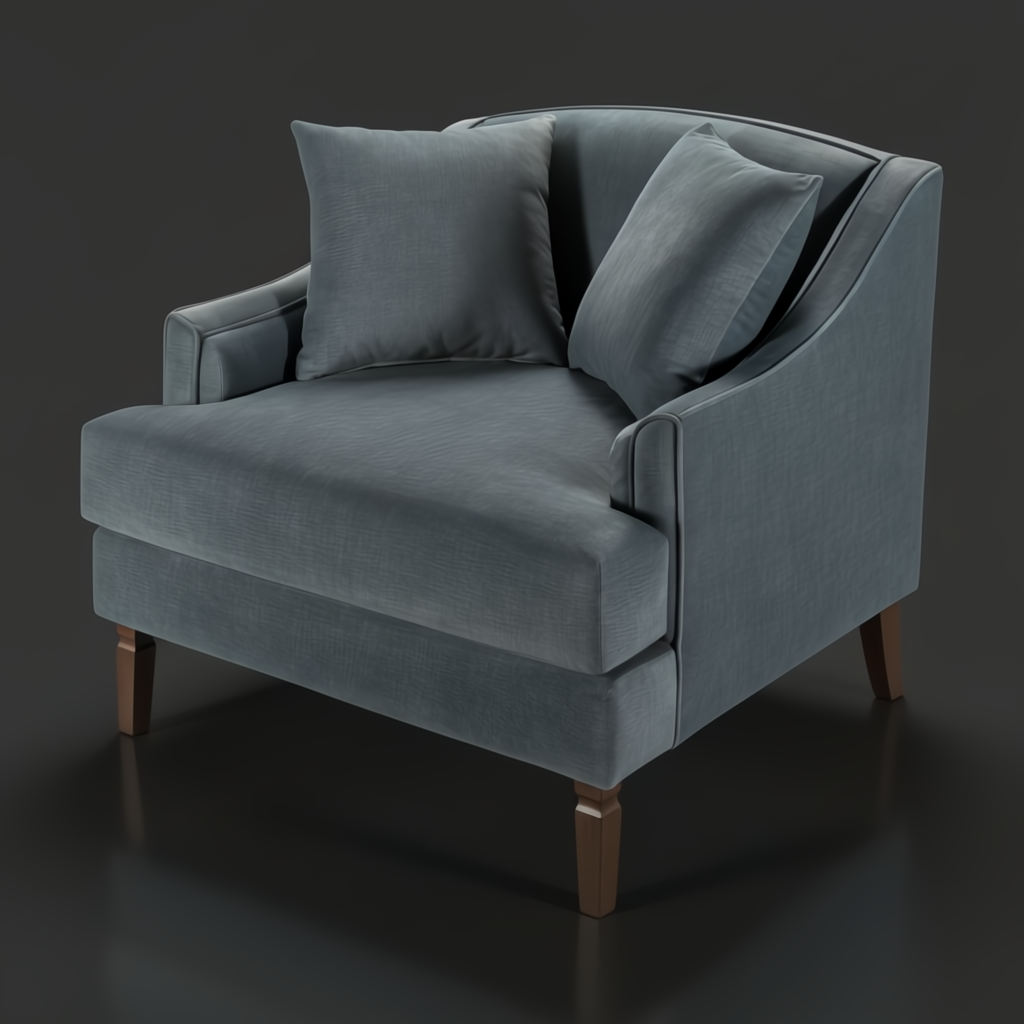 Surya Maywood accent chair with teal polyester upholstery, dark brown rubber wood base, and two throw pillows.