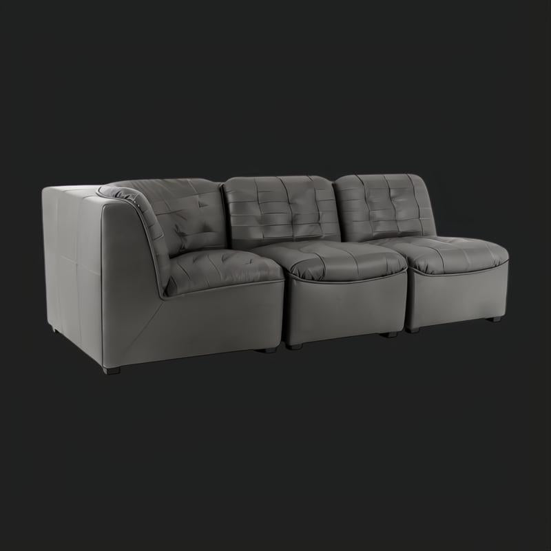 Black 100% leather Surya Oryan modular sofa with structured, tufted design.