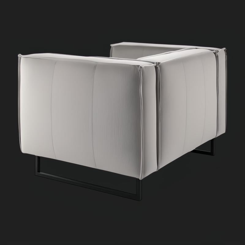 Modern Surya Dylan accent chair with light gray linen upholstery and a black iron base.