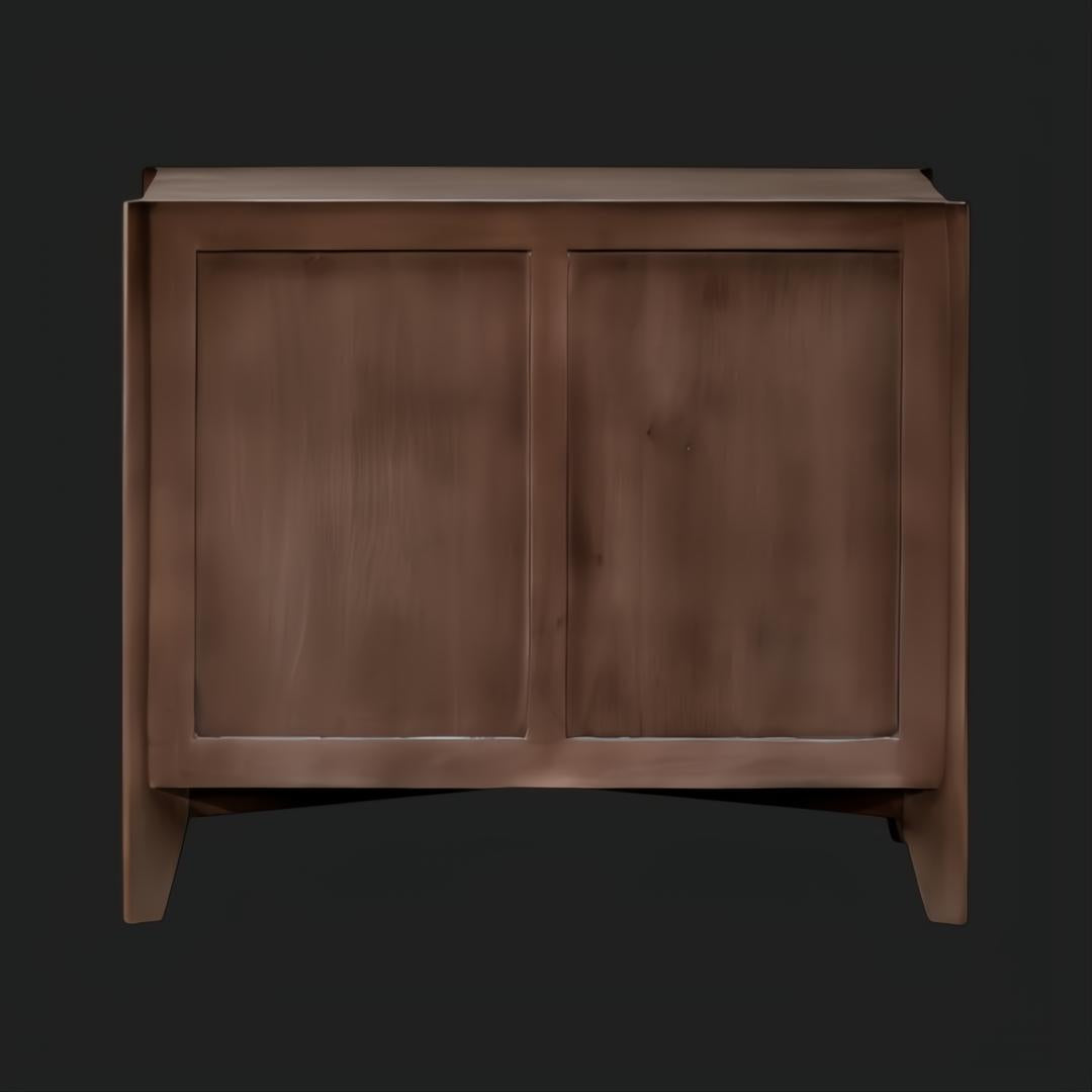 Brown lacquered mango wood Surya Ronan Cabinet with two soft-close doors and a modern, minimalist design.