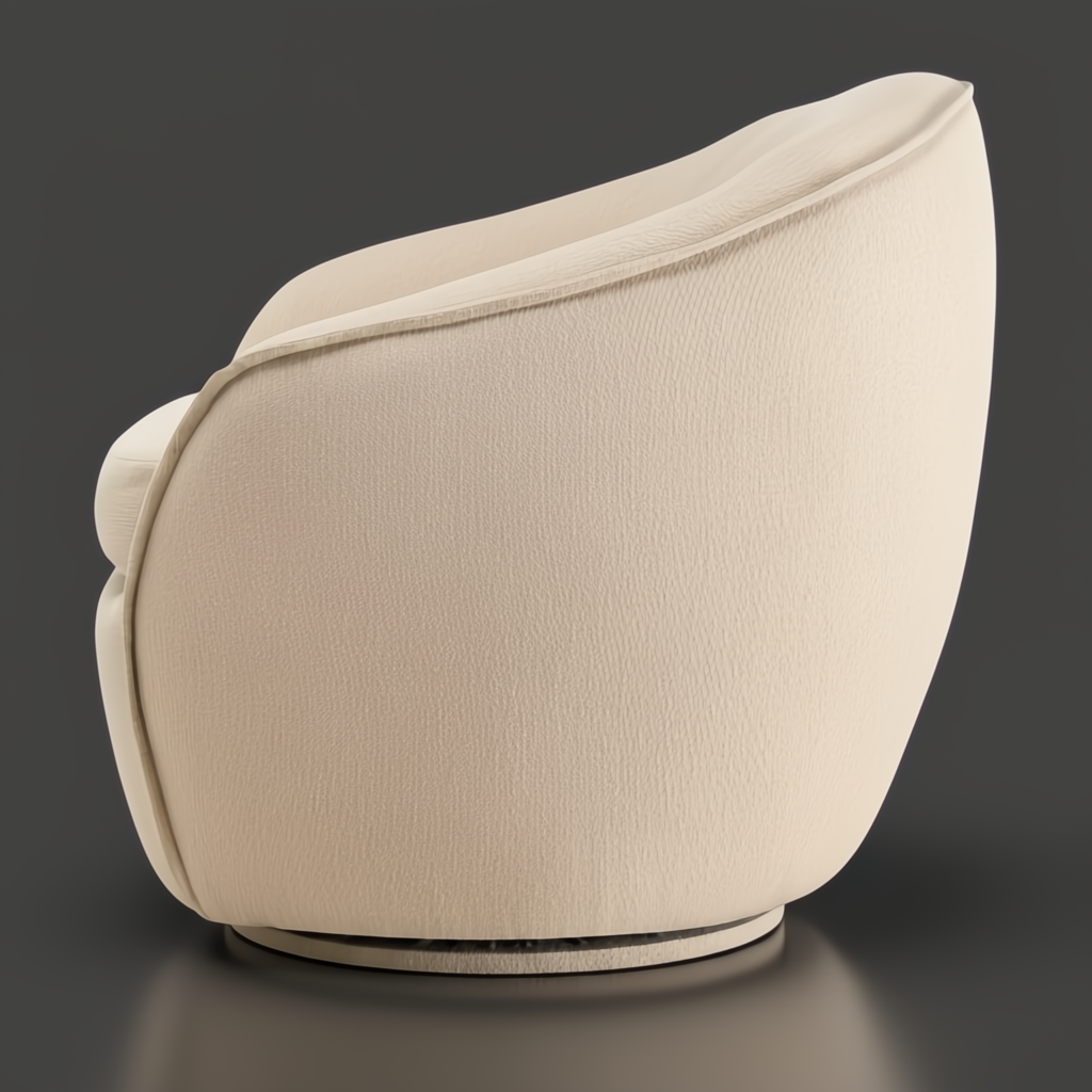 Surya Ariah beige polyester swivel chair with a modern design and black iron base.