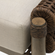 Close-up of Surya Porta Ottoman with beige Sunbrella cushion, brown woven rope, and hand-painted aluminum base.