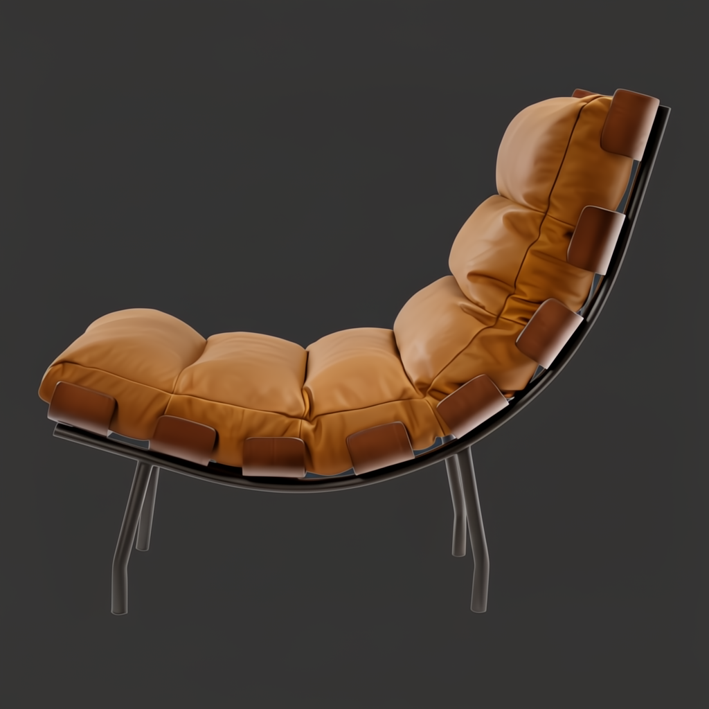 Surya Laval modern accent chair with brown leather cushions and a black lacquered iron base.