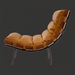Surya Laval modern accent chair with brown leather cushions and a black lacquered iron base.