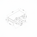 Technical drawing of the Surya Anello Coffee Table, showing its rectangular brown wood veneer top, black/metallic brass base, and dimensions with one drawer open.