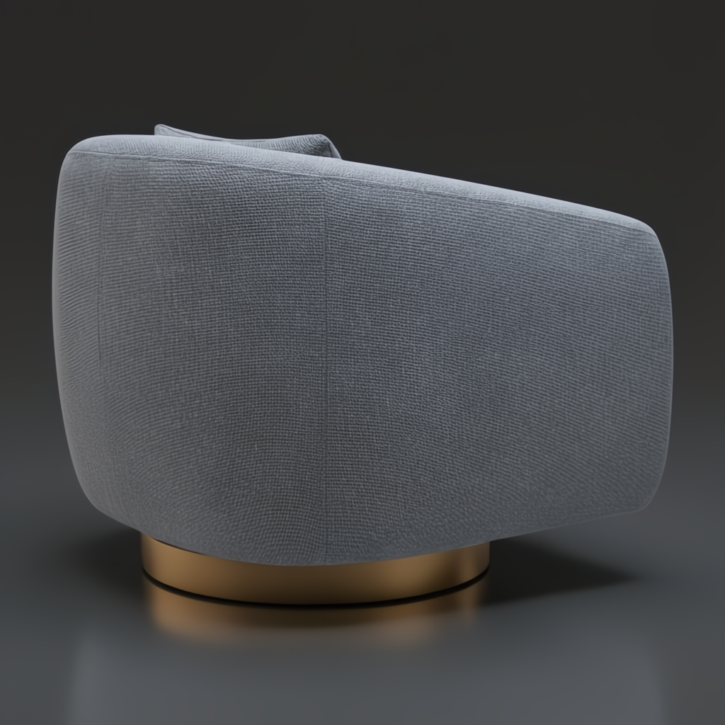 Surya Loma Swivel Chair, a grey upholstered polyester/rayon chair with a gold ash wood base.