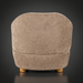 Back view of a minimalist modern accent chair with light gray polyester upholstery and brown wooden legs.