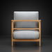 Surya Brielle accent chair with light blue polyester upholstery and brown stained ash wood frame.