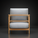Surya Brielle accent chair with light blue polyester upholstery and brown stained ash wood frame.