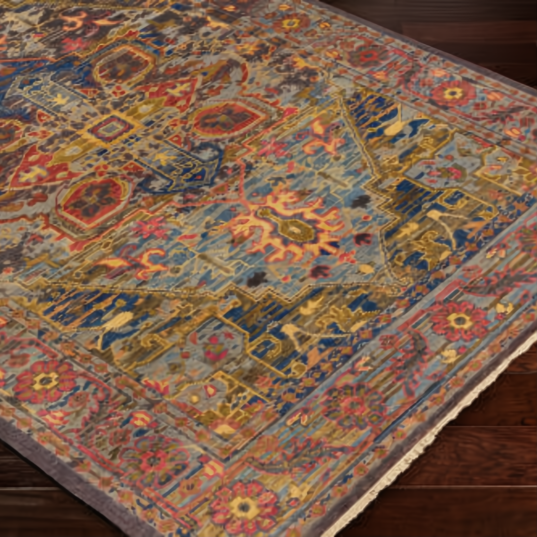 Hand-knotted Surya Cappadocia wool rug with intricate patterns in Dusty Sage, Mauve, Blue, Mustard, and Olive.