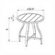 Black aluminum round outdoor end table with slatted top and curved legs, showing dimensions.