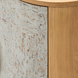 Close-up of Surya Poros Cabinet with silver gray lacquered cork veneer and brown natural oak.
