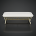 Cream powder-coated aluminum coffee table with handwoven PE rope detail and rectangular 48-inch profile.