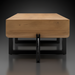 Minimalist Surya Lowmax coffee table with a brown mango wood top and black cast iron base.