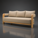 Surya Palma outdoor sofa with natural teak wood frame, beige Sunbrella upholstery, and PE rope arm detail.