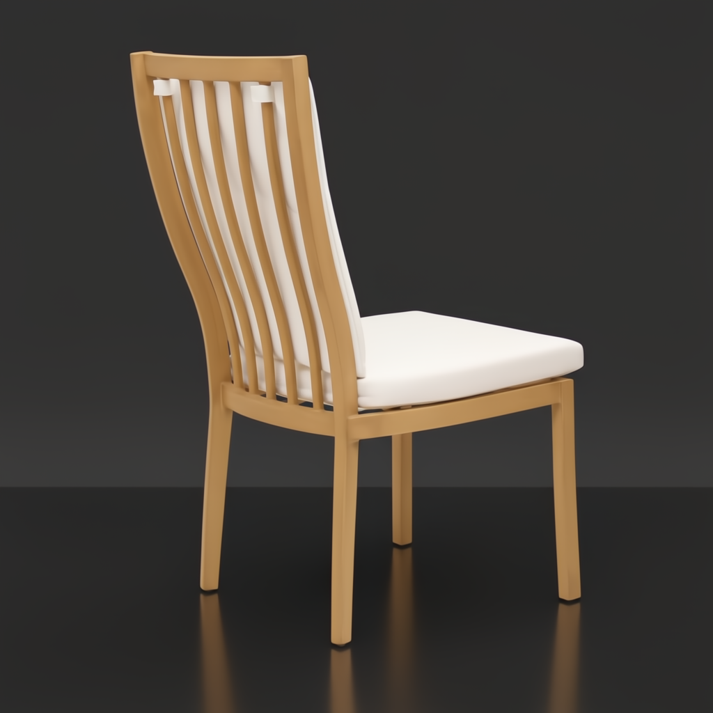 Surya Cape Town outdoor dining chair with wheat finish aluminum frame and white Sunbrella cushions.