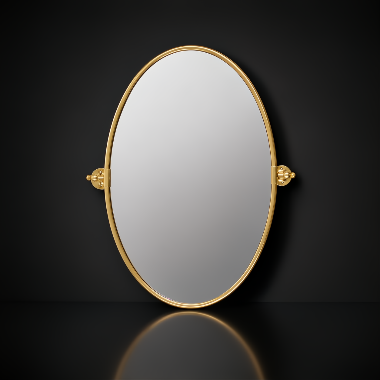 Surya Burnish oval wall mirror with an antiqued gold brass frame on a dark background.
