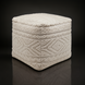 Surya Matthew pouf, a square, off-white knitted polyester pouf with textured geometric patterns.