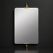 Rectangular mirror with rounded corners, suspended by brass hardware on a dark wall.