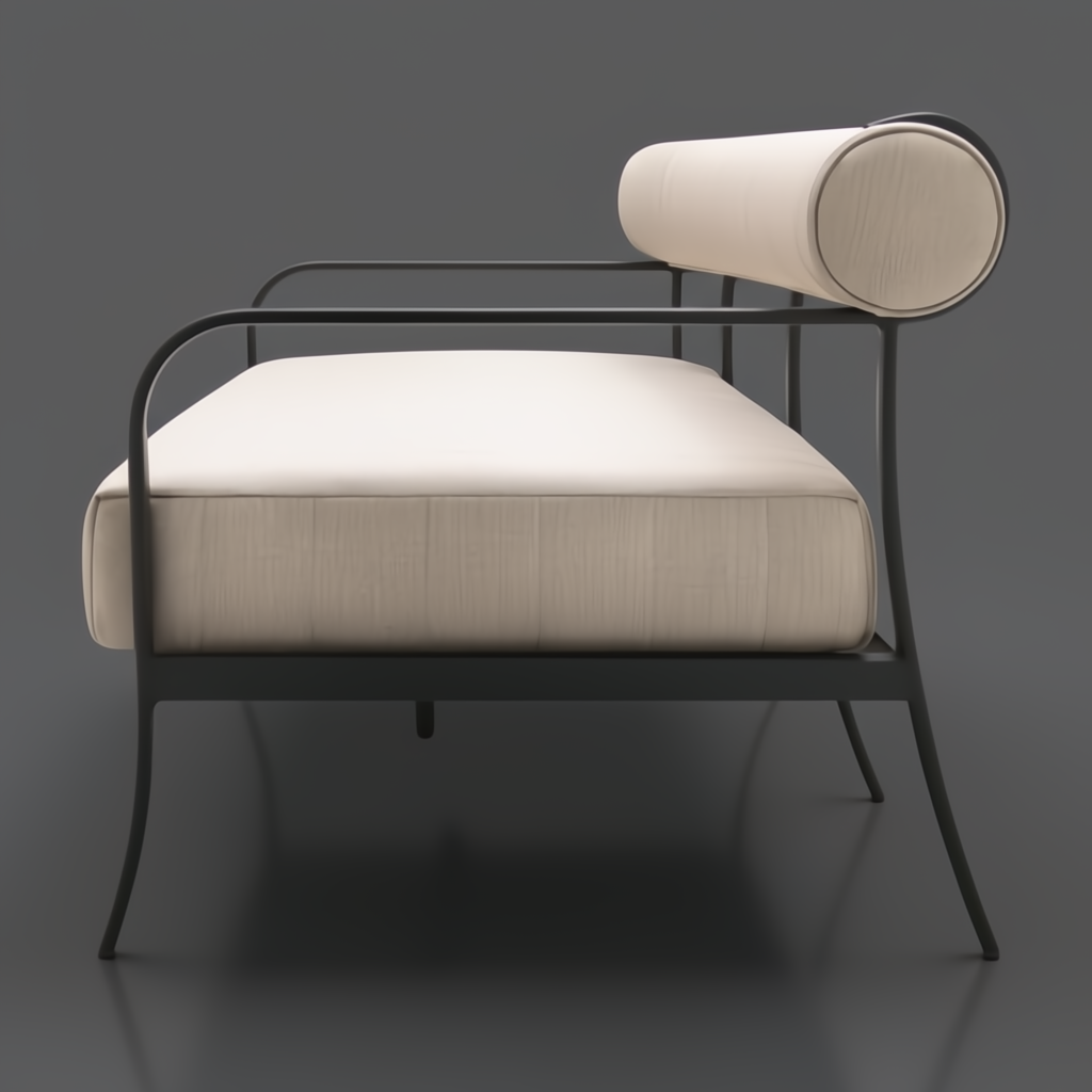 Surya Antibes Sofa: modern outdoor sofa with black aluminum frame and cream Sunbrella® cushions.